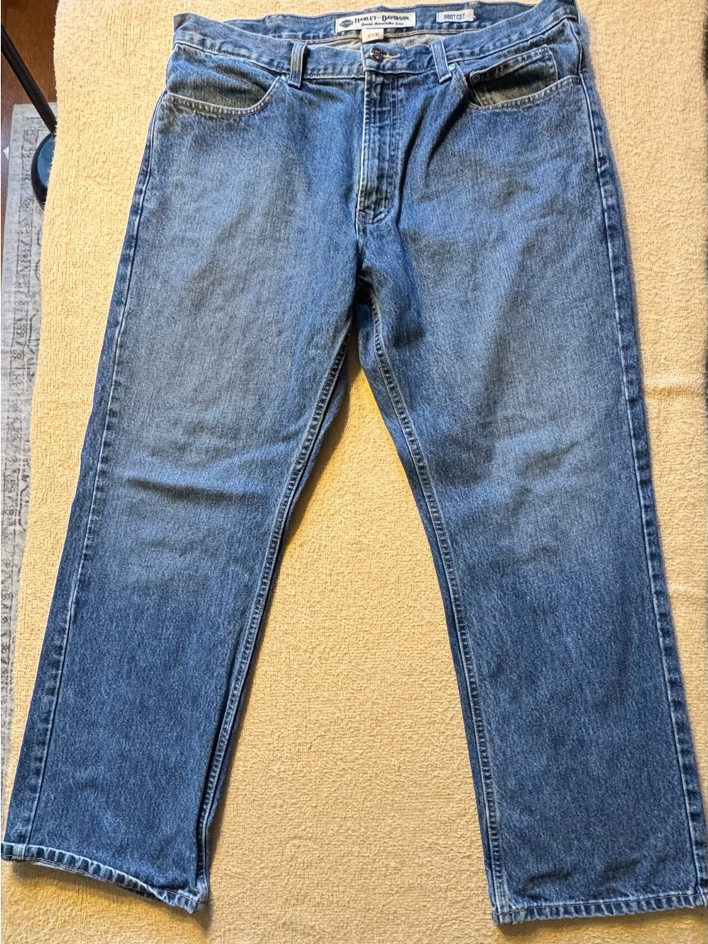 Harley-Davidson Men's 38/30 Relaxed Boot Cut Jeans - Blue Denim